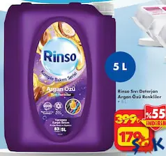 RİNSO SIVI DETERJAN ARGAN ÖZÜ RENKLİLER 5 L fiyat ve kampanya bilgisi